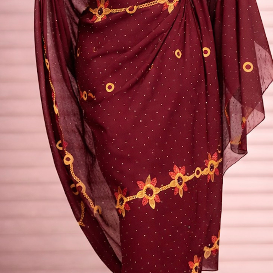 Melhfa Bordeaux Brodée & Body Assorti – Élégance Sahélienne