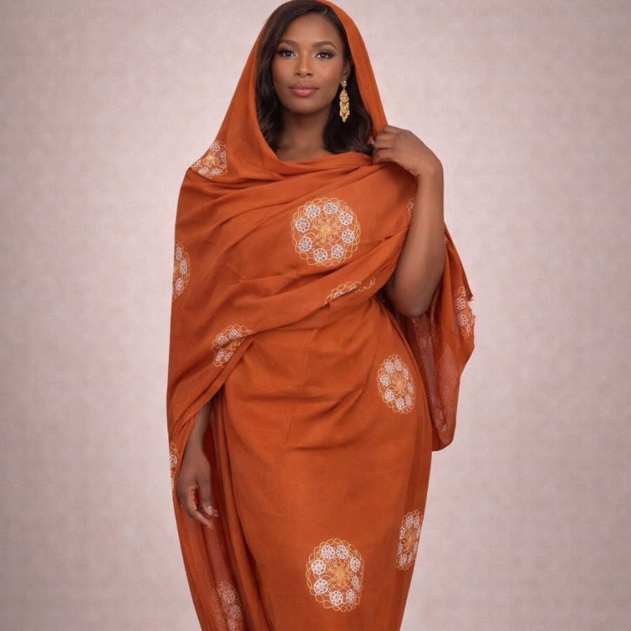 Melhfa terracotta brodée avec body