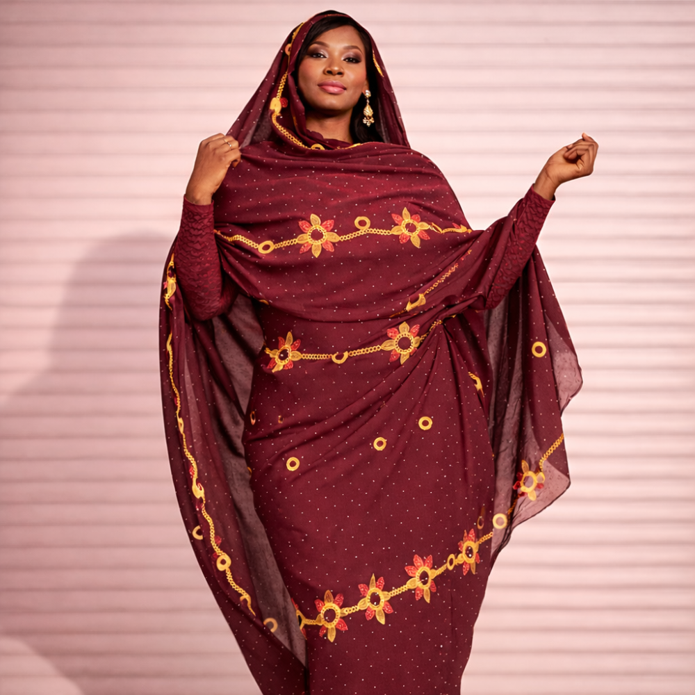 Melhfa Bordeaux Brodée & Body Assorti