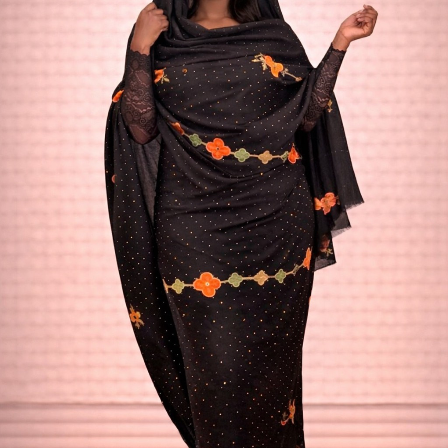 Melhfa noire avec body assorti noir