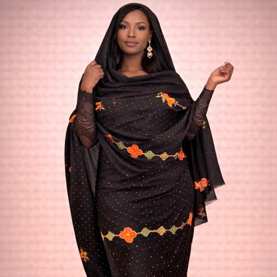 Melhfa noire avec body assorti noir