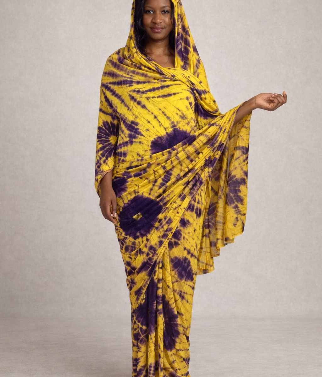 Melhfa tie and dye jaune violet