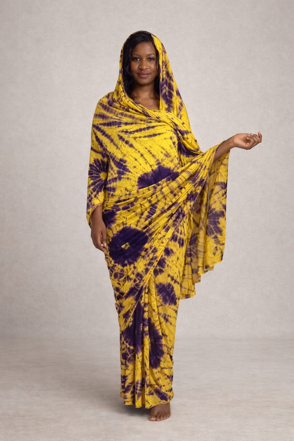 Melhfa tie and dye jaune violet