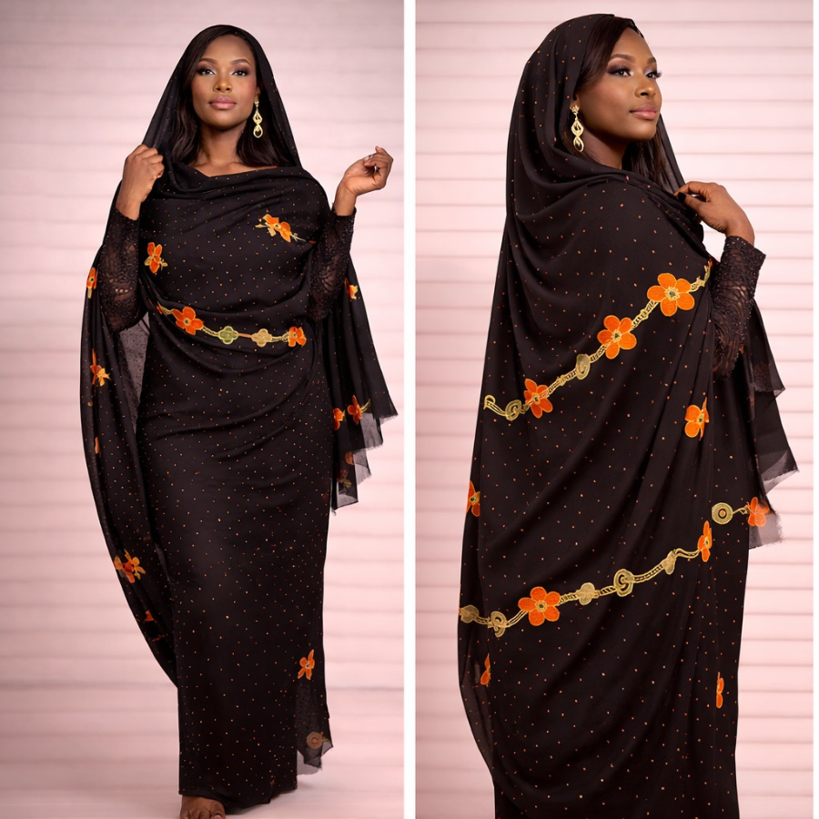 Melhfa noire avec body assorti noir