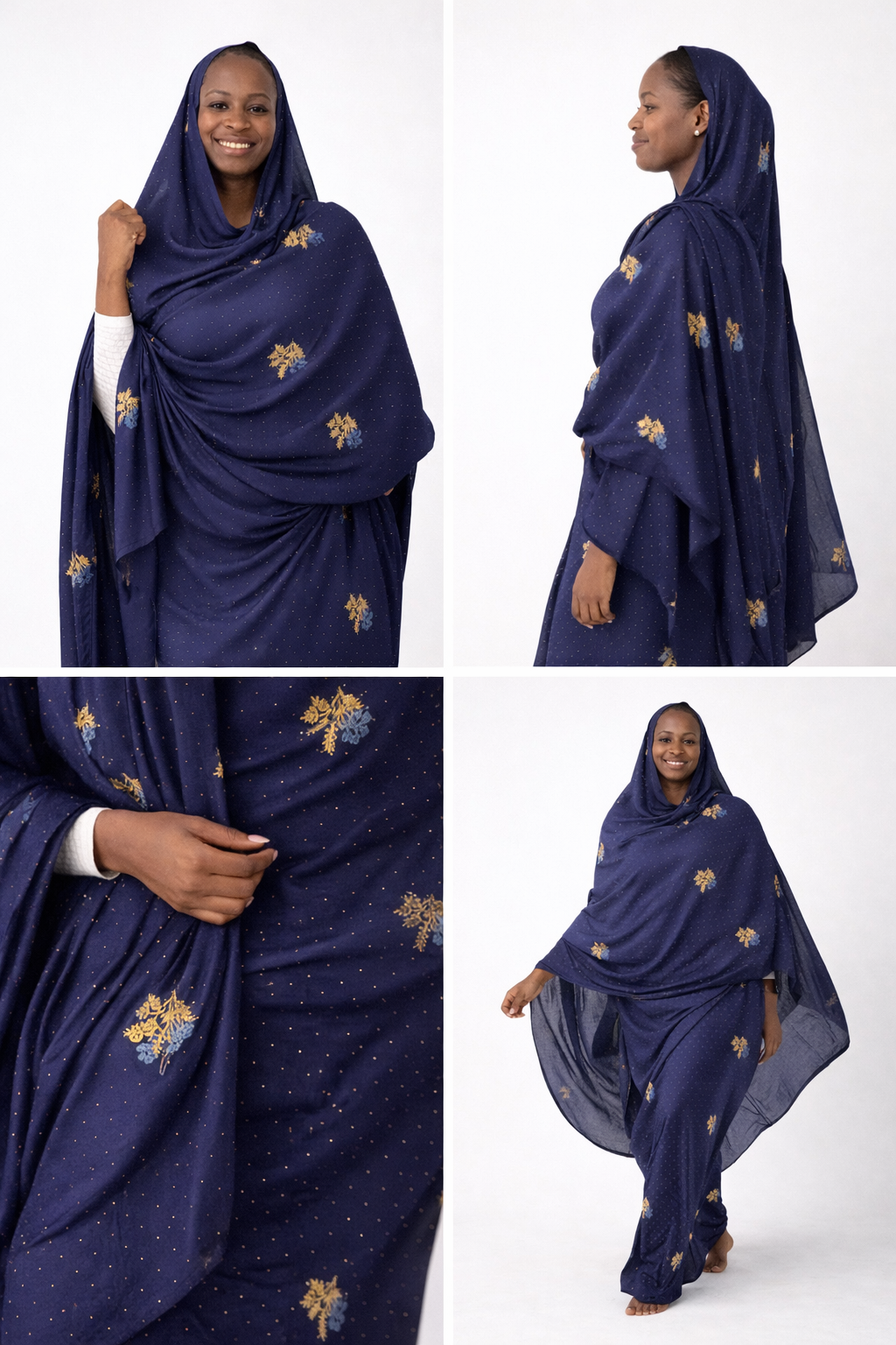 Melhfa Bleu Nuit Brodée & Body Blanc