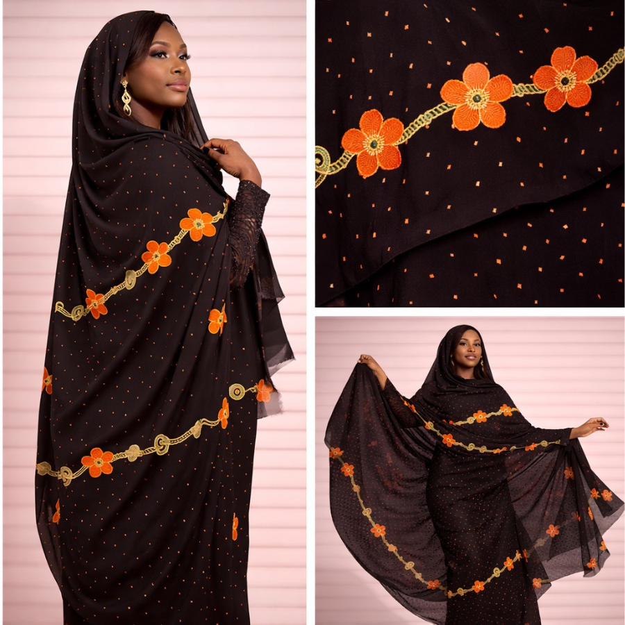 Melhfa noire avec body assorti noir