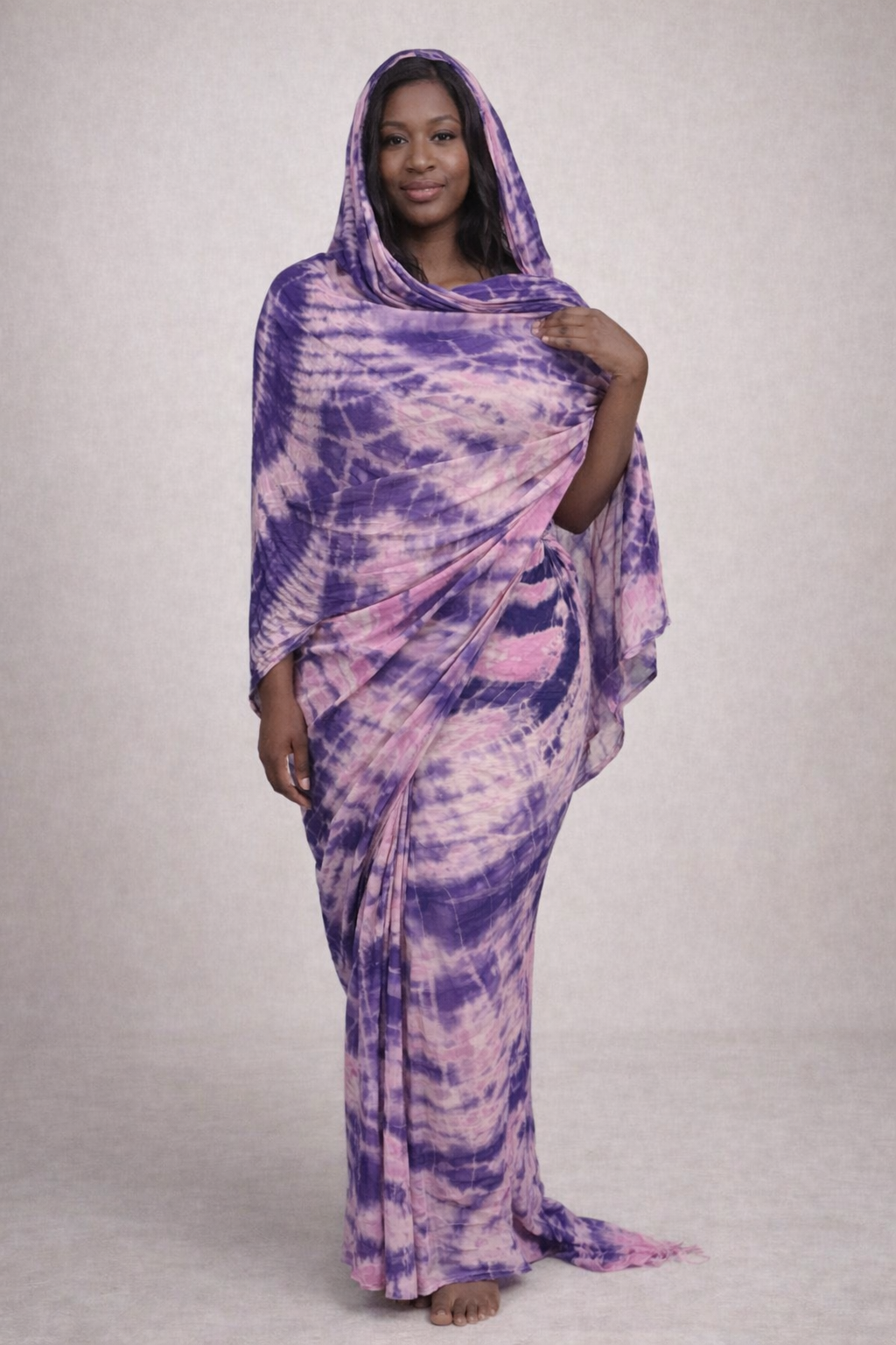 Melhfa non cousue violette et rose tie and dye