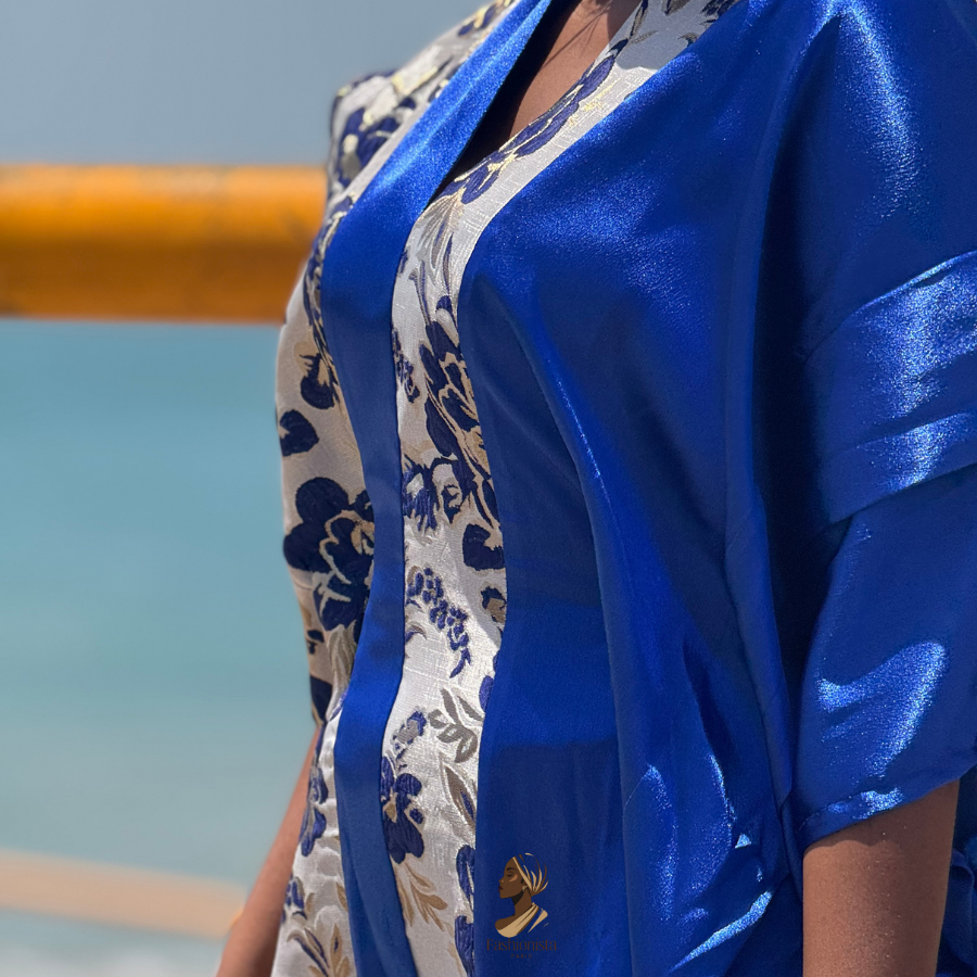 Robe brocard satinée bleue