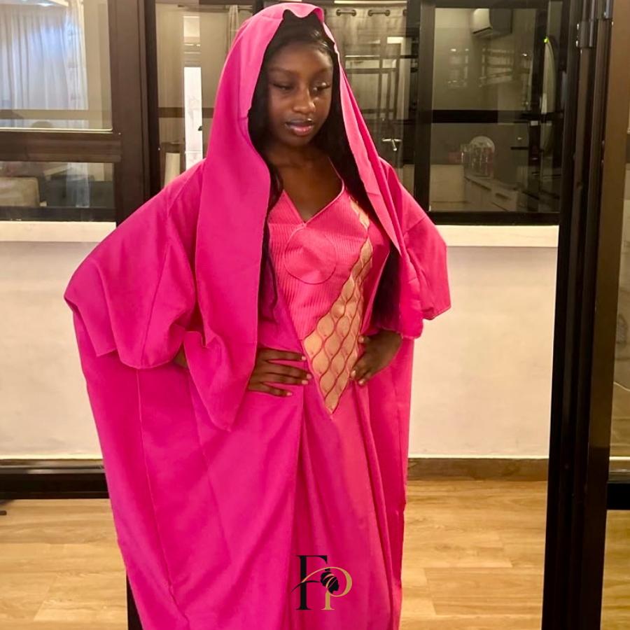 Robe boubou brodée rose foncée