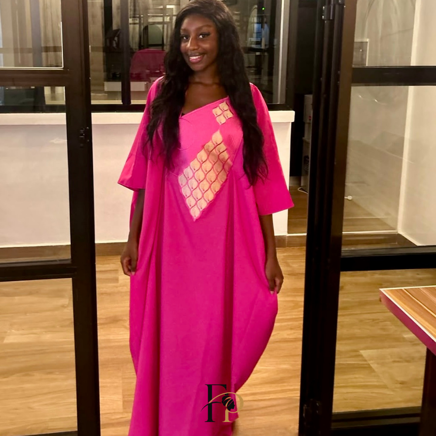 Robe boubou brodée rose foncée