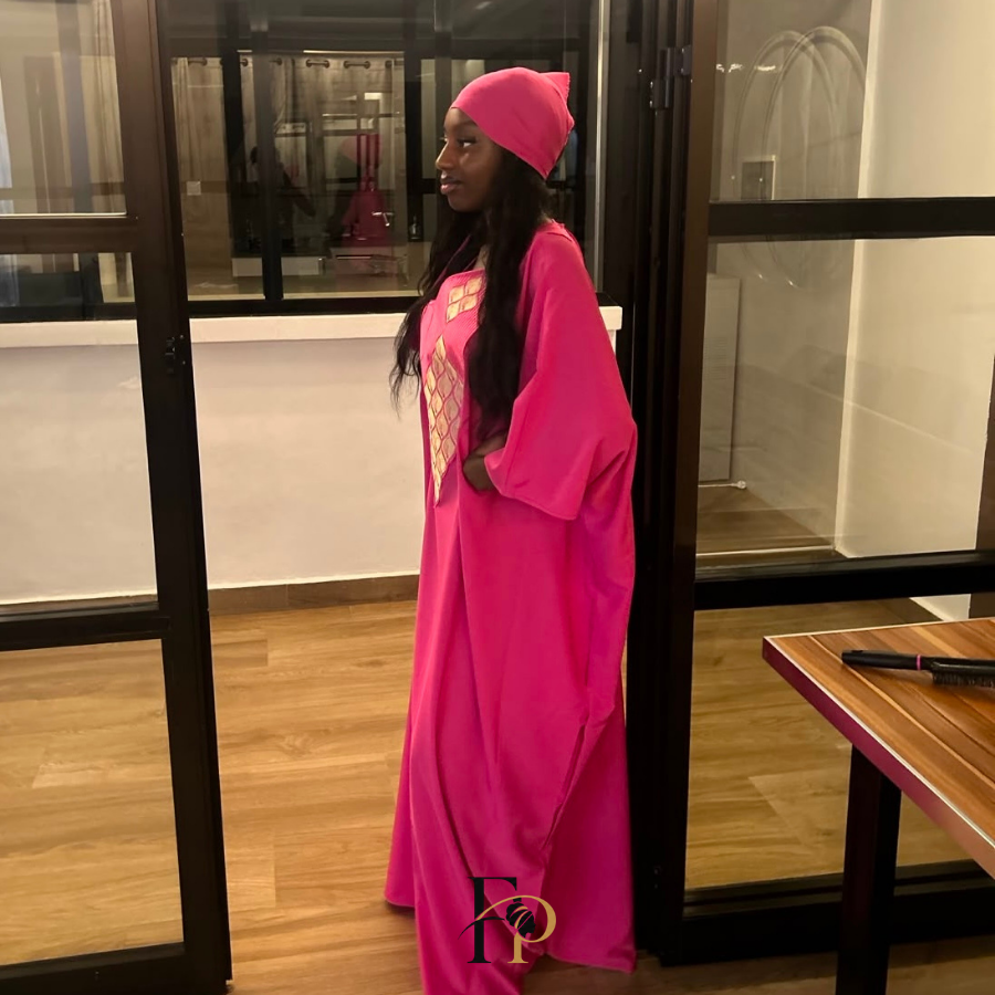 Robe boubou brodée rose foncée