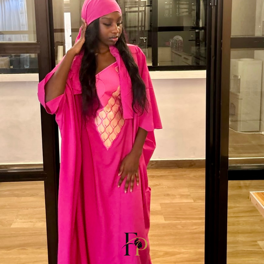 Robe boubou brodée rose foncée
