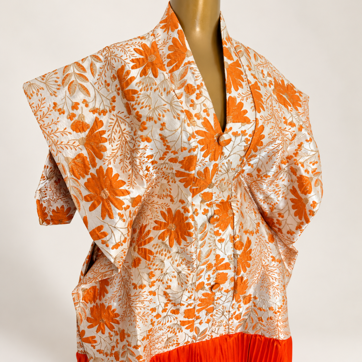 Robe brocart fleuri orange