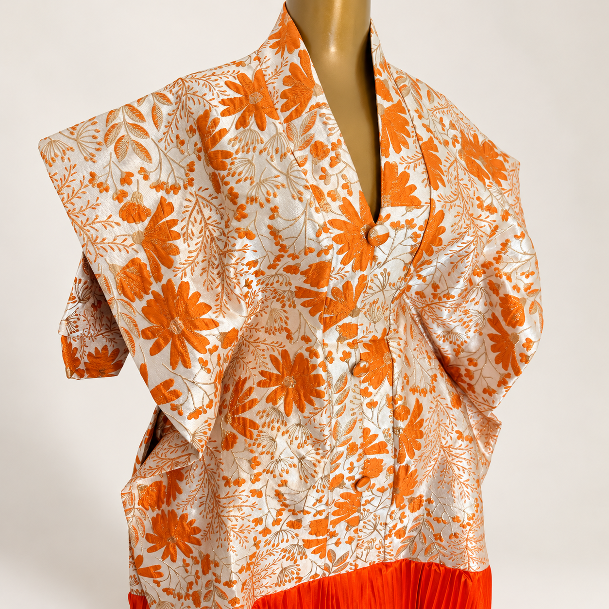 Robe brocart fleuri orange