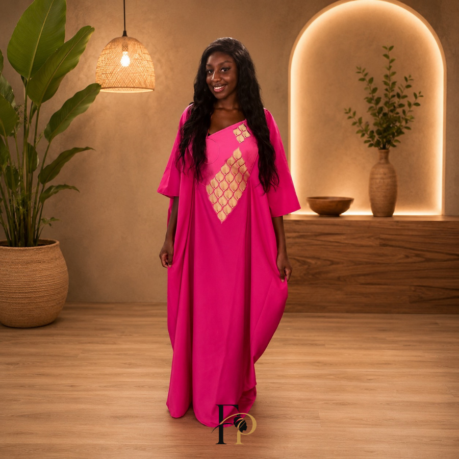 Robe boubou brodée rose foncée
