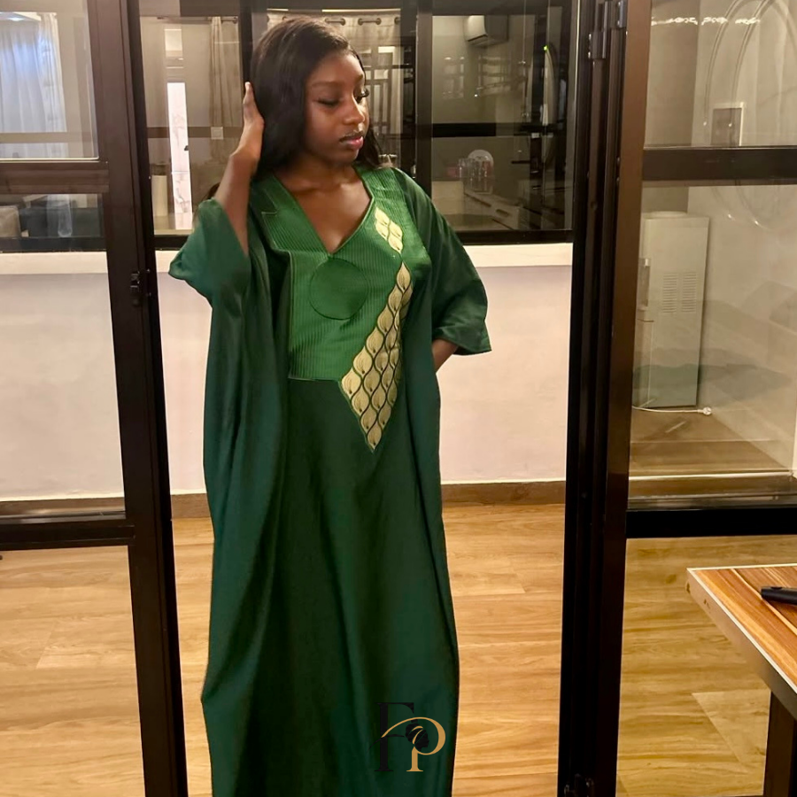 Robe boubou brodée verte