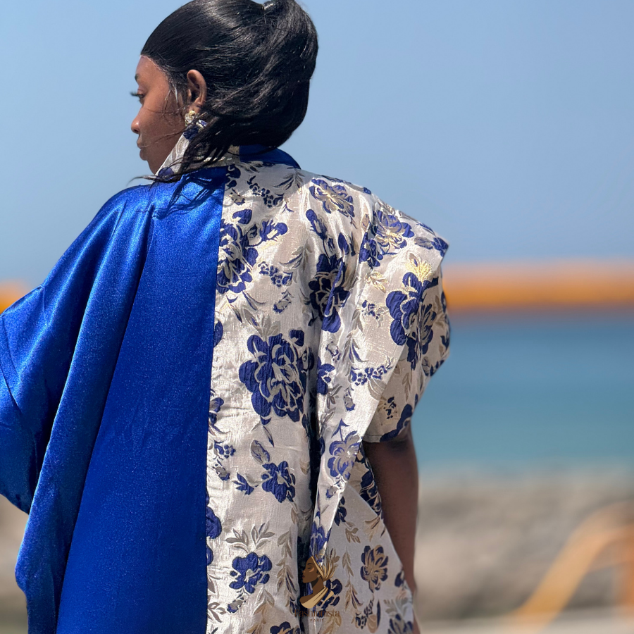 Robe brocard satinée bleue
