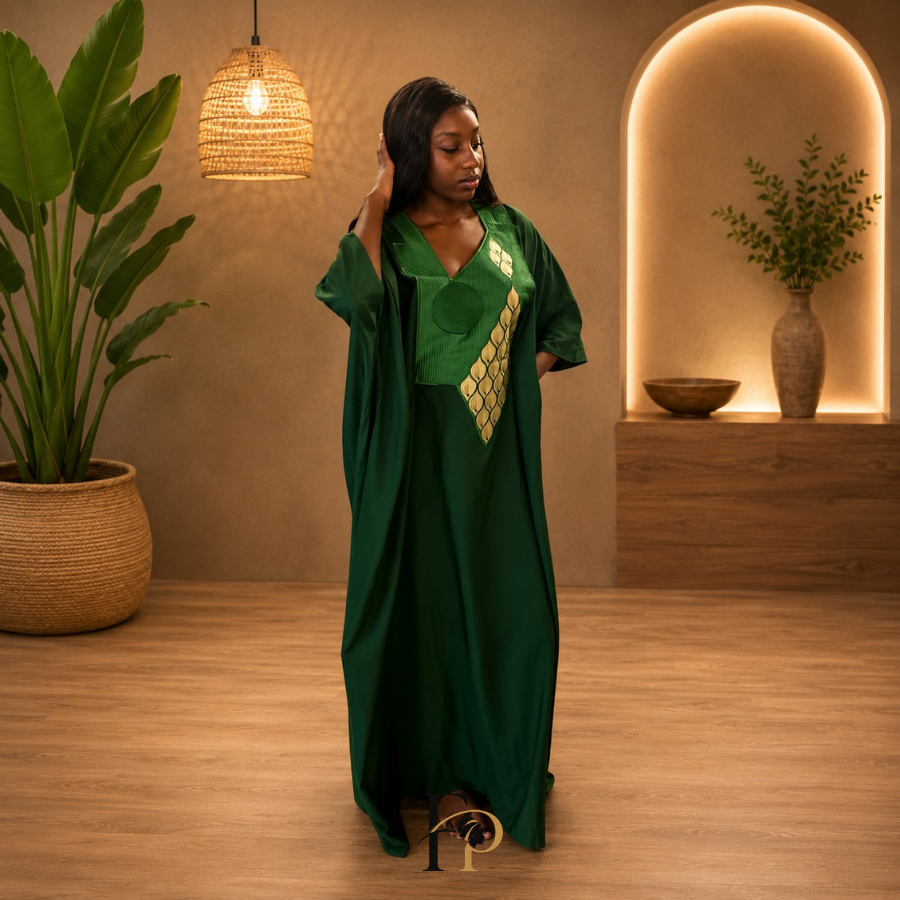 Robe boubou brodée verte