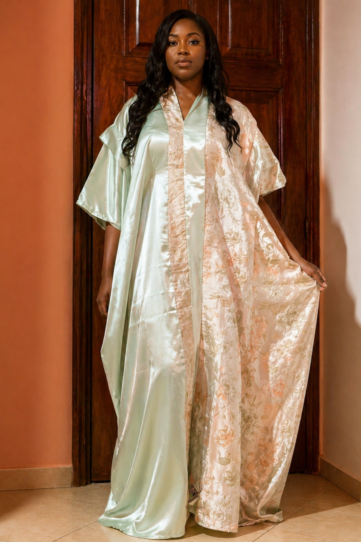 Robe brocard satinée vert clair