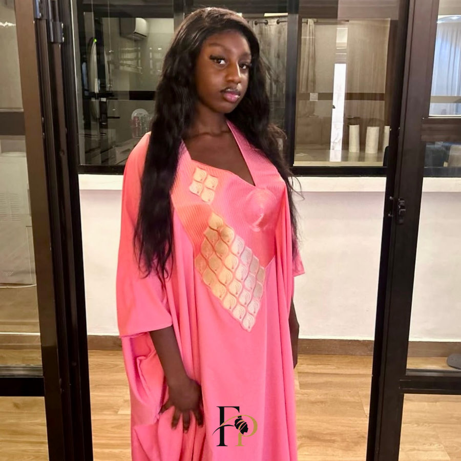 Robe boubou brodée rose clair