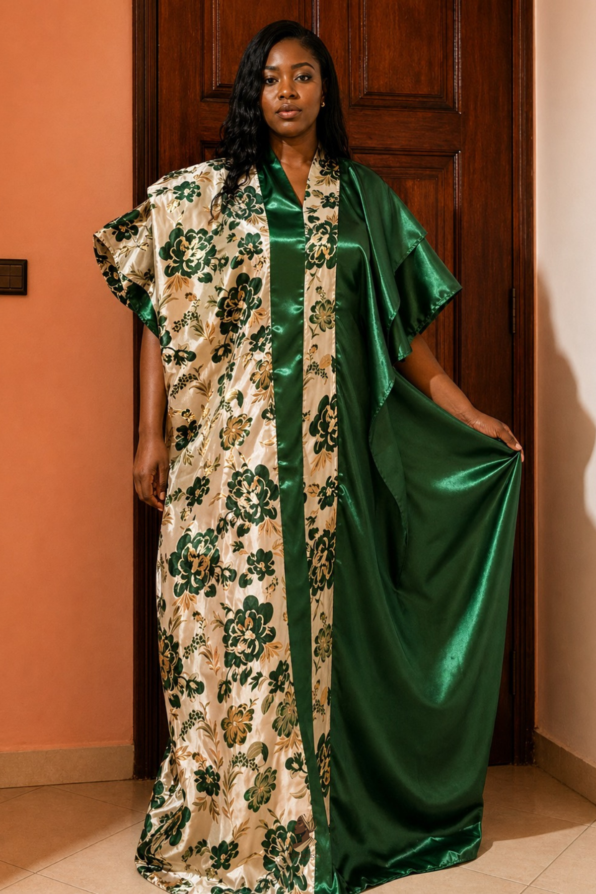 Robe brocard satinée verte