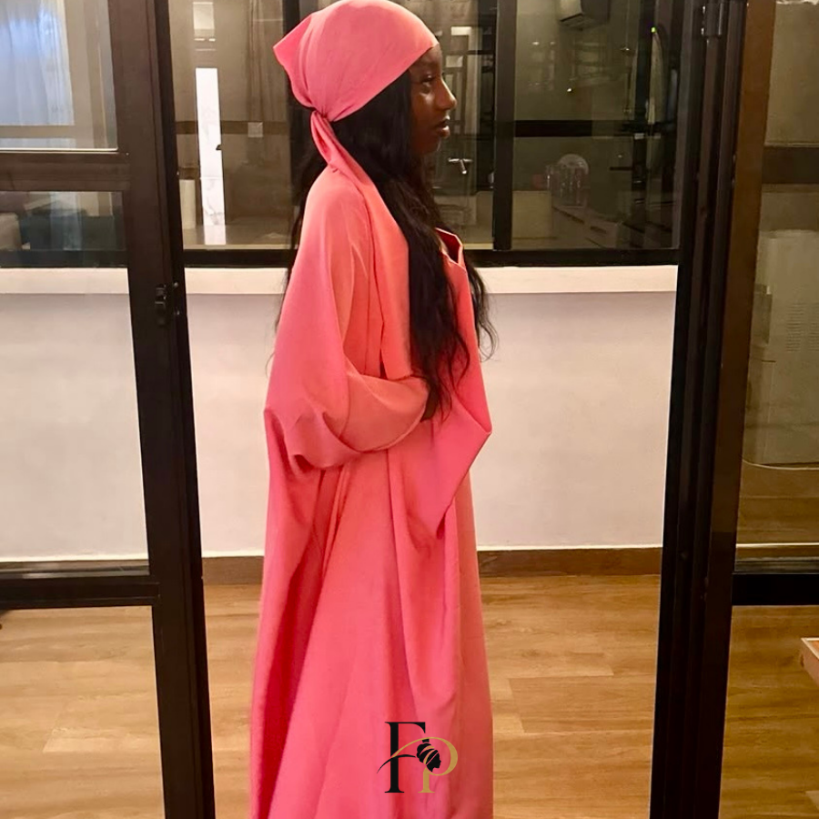 Robe boubou brodée rose clair