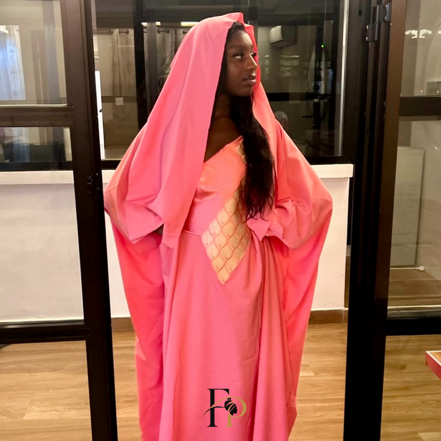 Robe boubou brodée rose clair