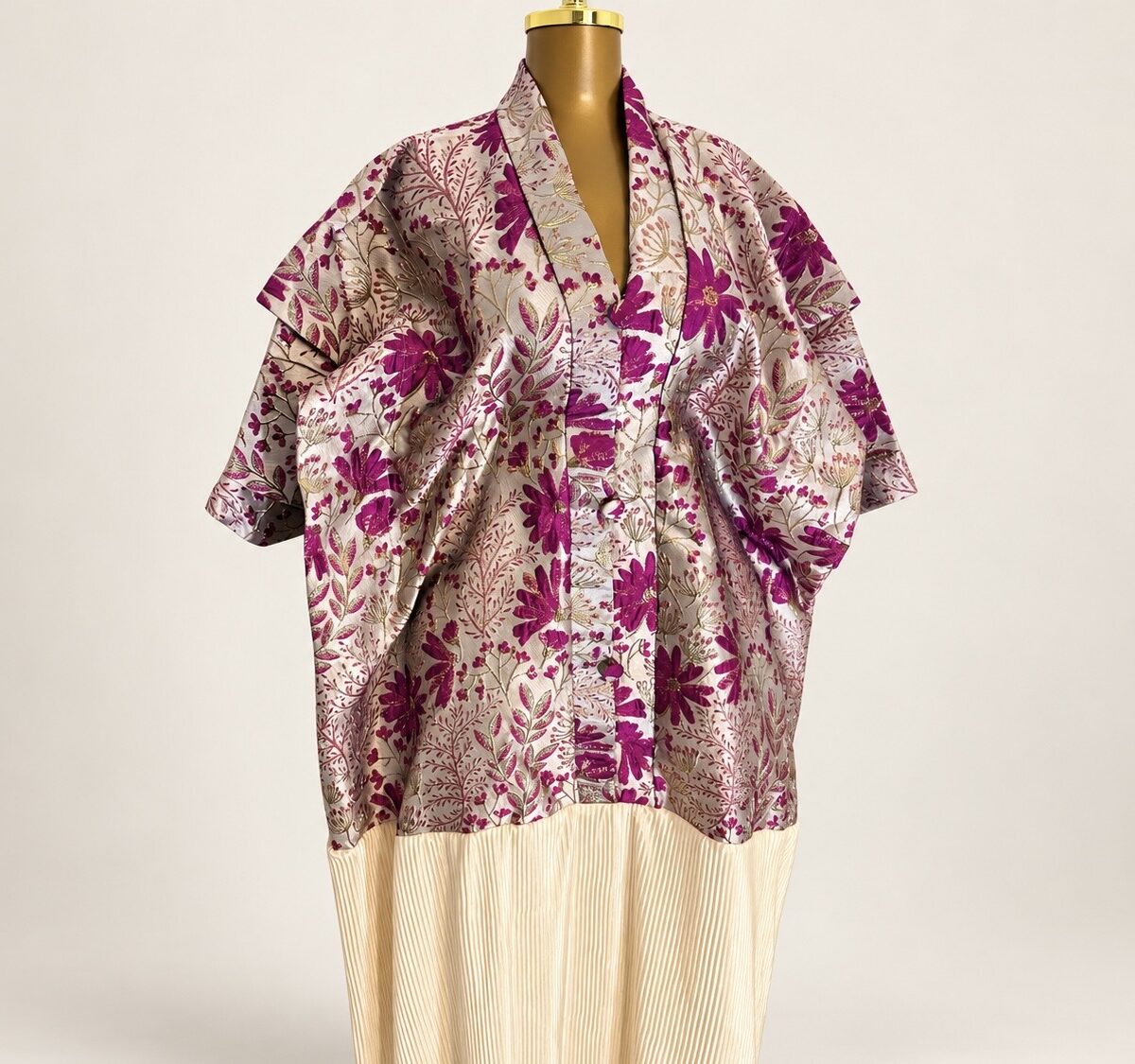 Robe brocart beige et rose