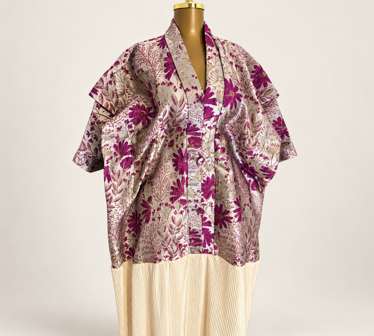 Robe brocart beige et rose