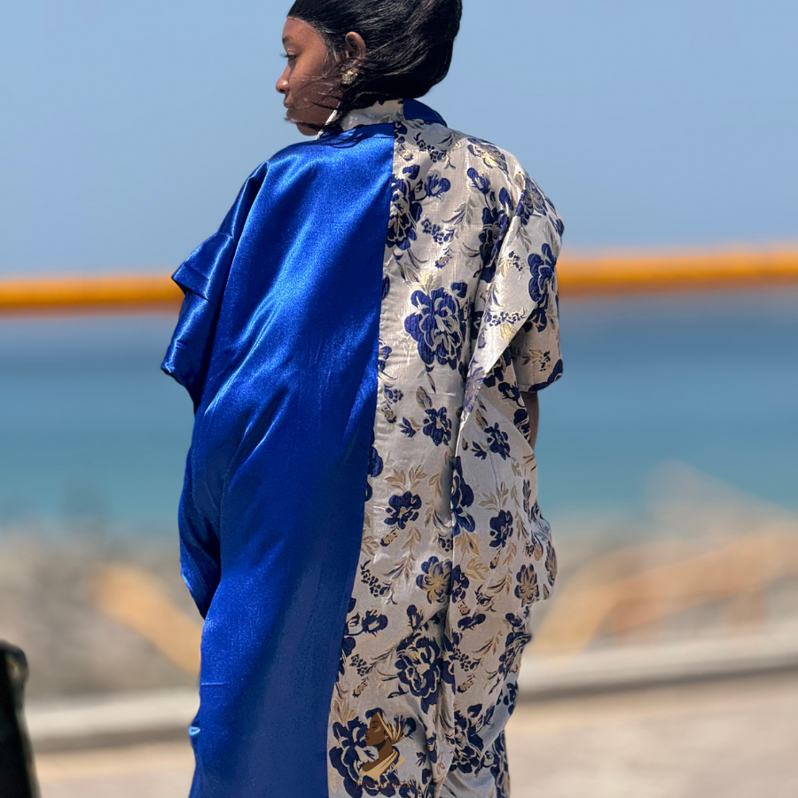 Robe brocard satinée bleue