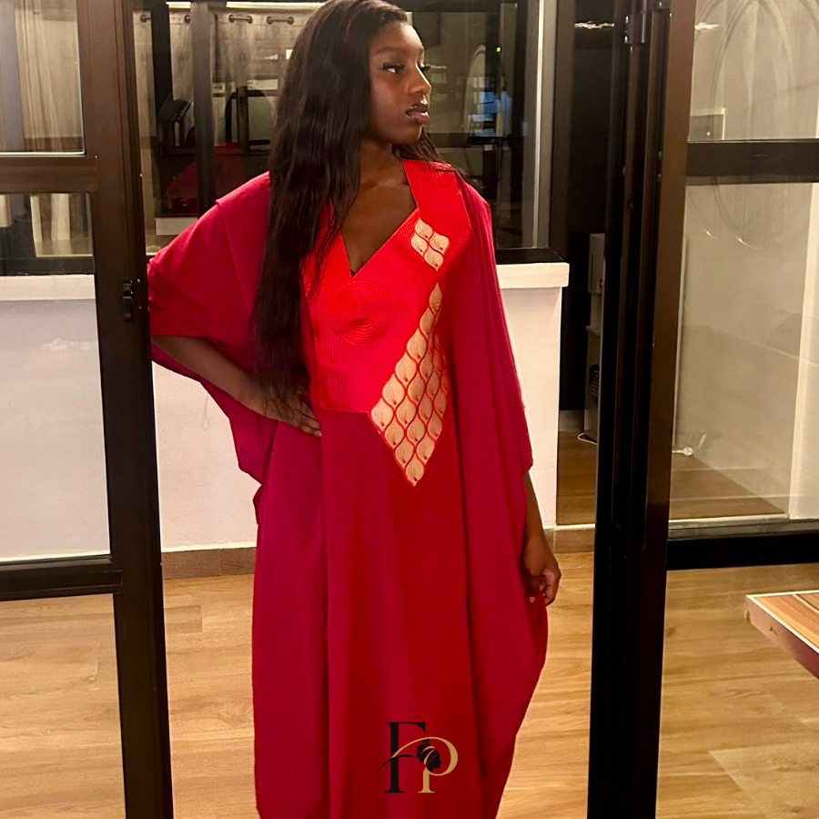 Robe boubou brodée rouge