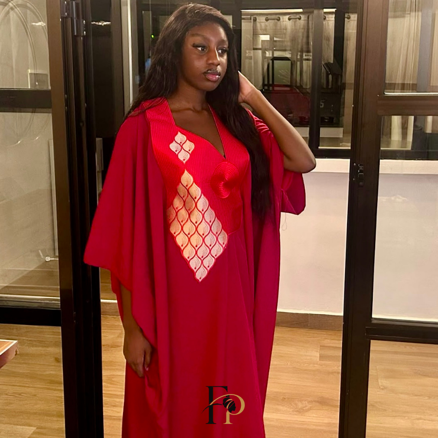 Robe boubou brodée rouge