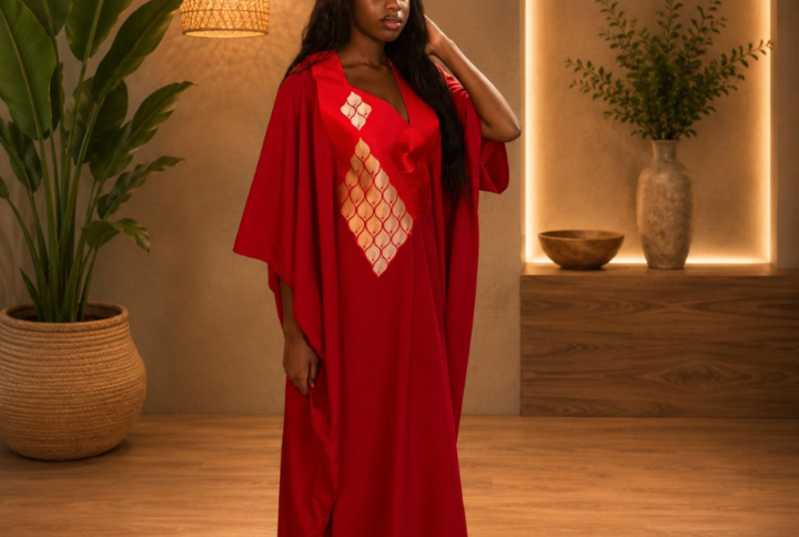 Robe boubou brodée rouge