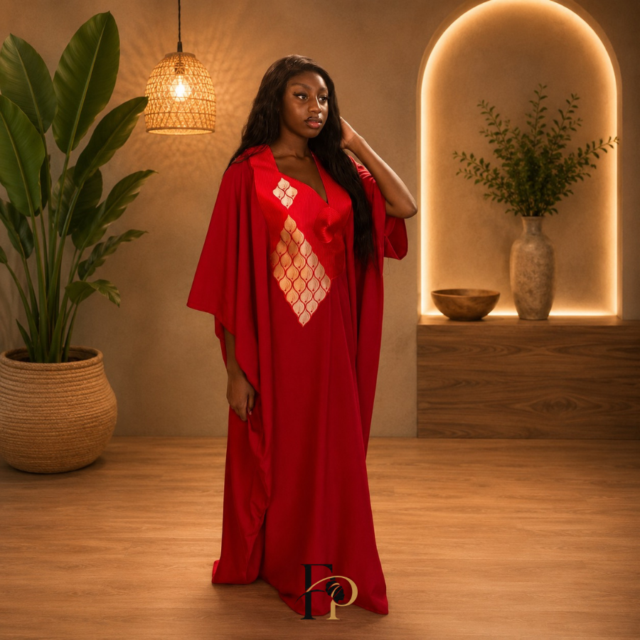 Robe boubou brodée rouge