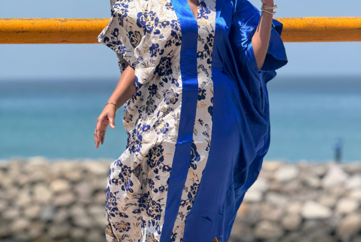 Robe brocard satinée bleue