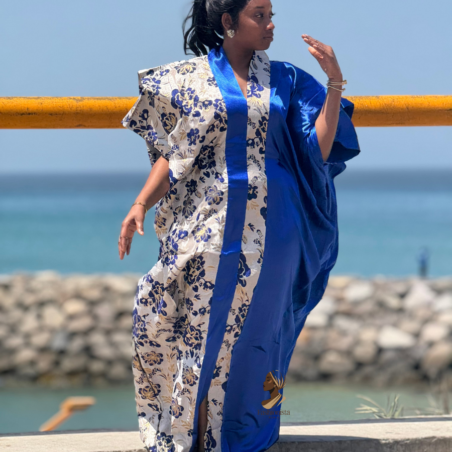 Robe brocard satinée bleue
