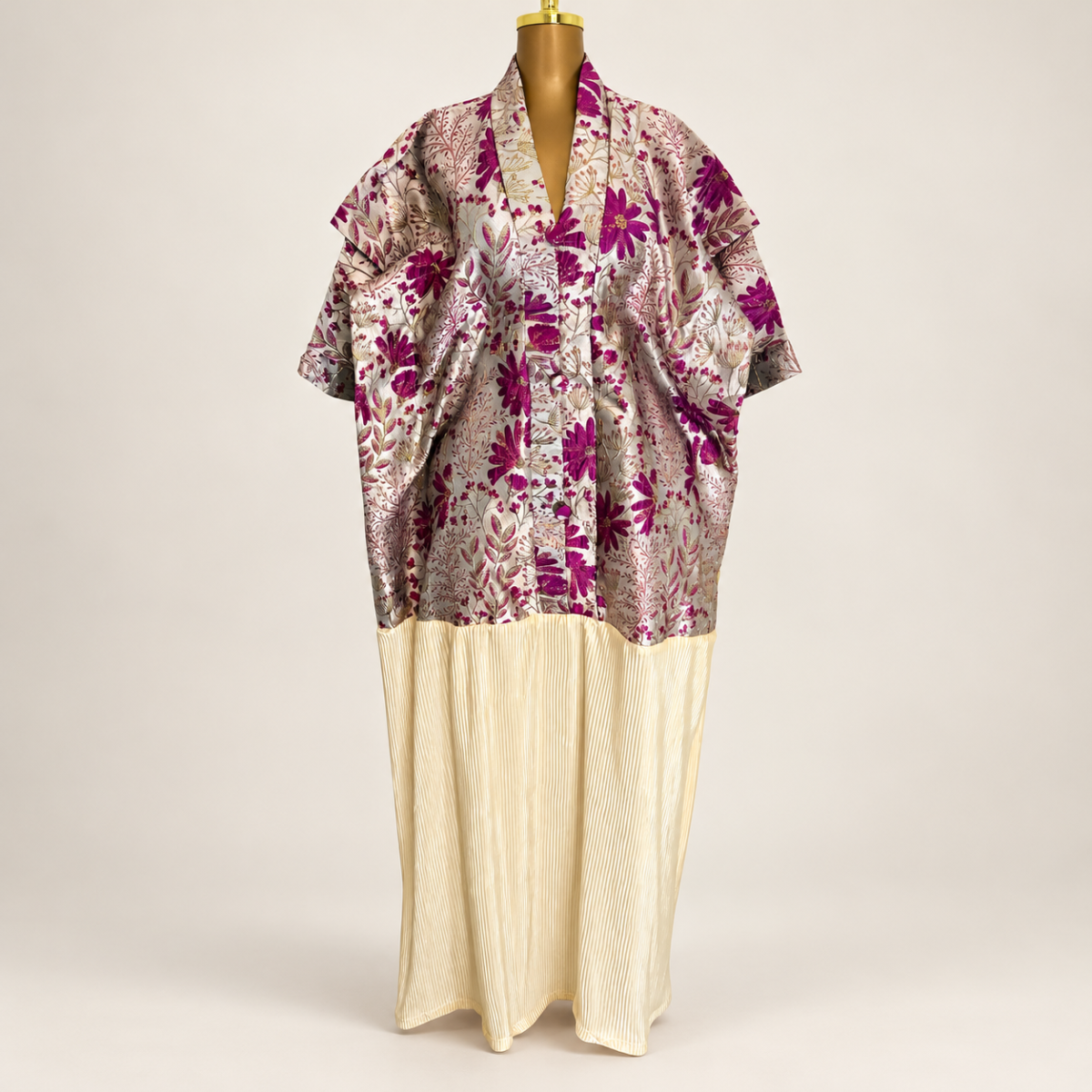 Robe brocart beige et rose