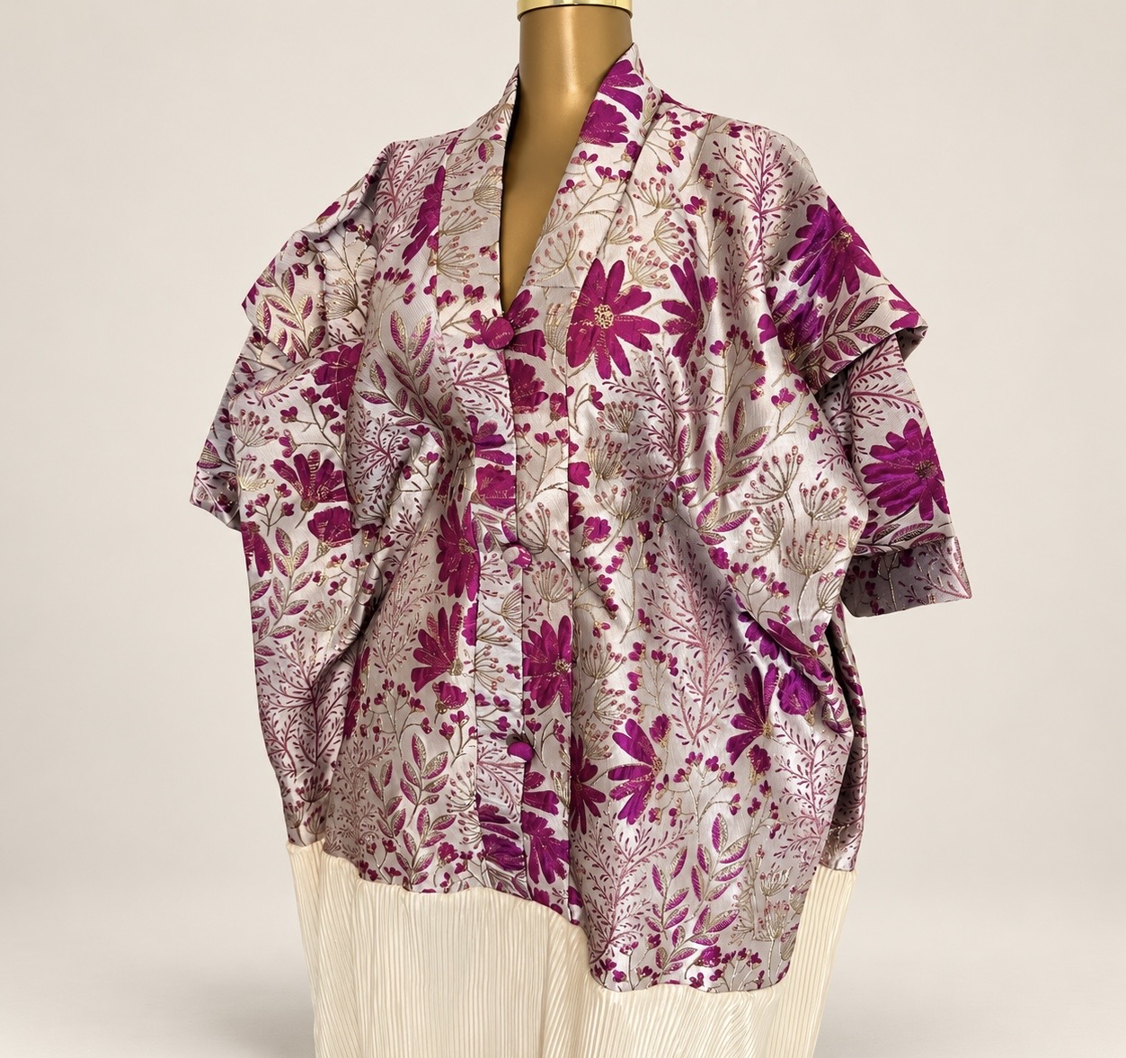 Robe brocart beige et rose