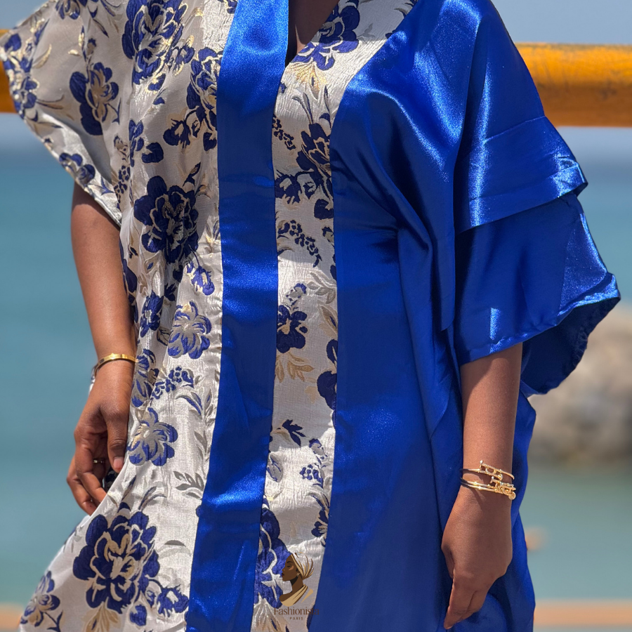 Robe brocard satinée bleue