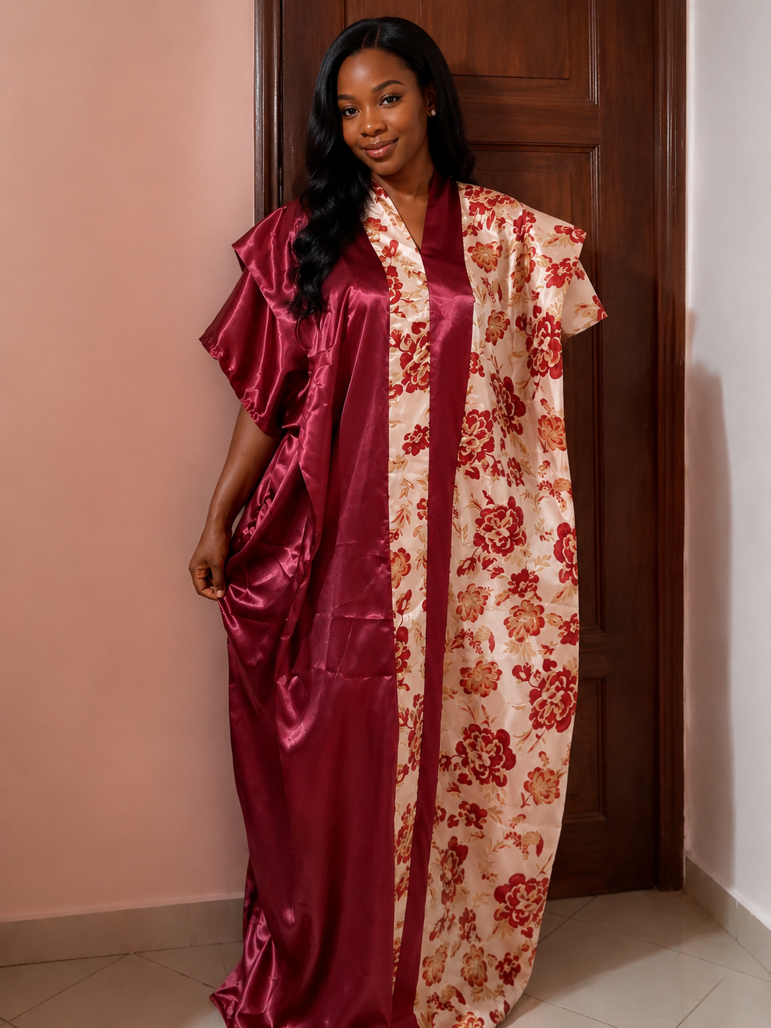 Robe brocard satinée bordeaux