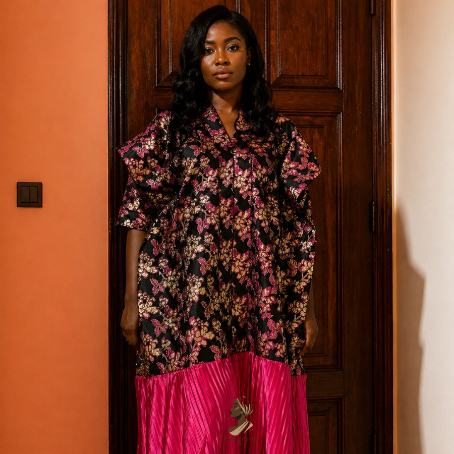 Robe brocart fuchsia