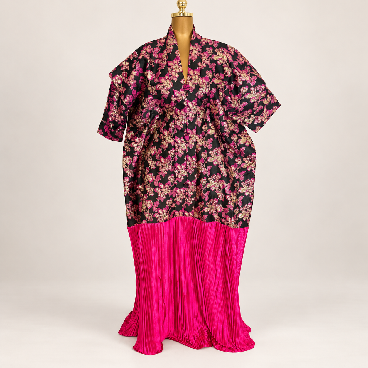 Robe brocart noir et rose