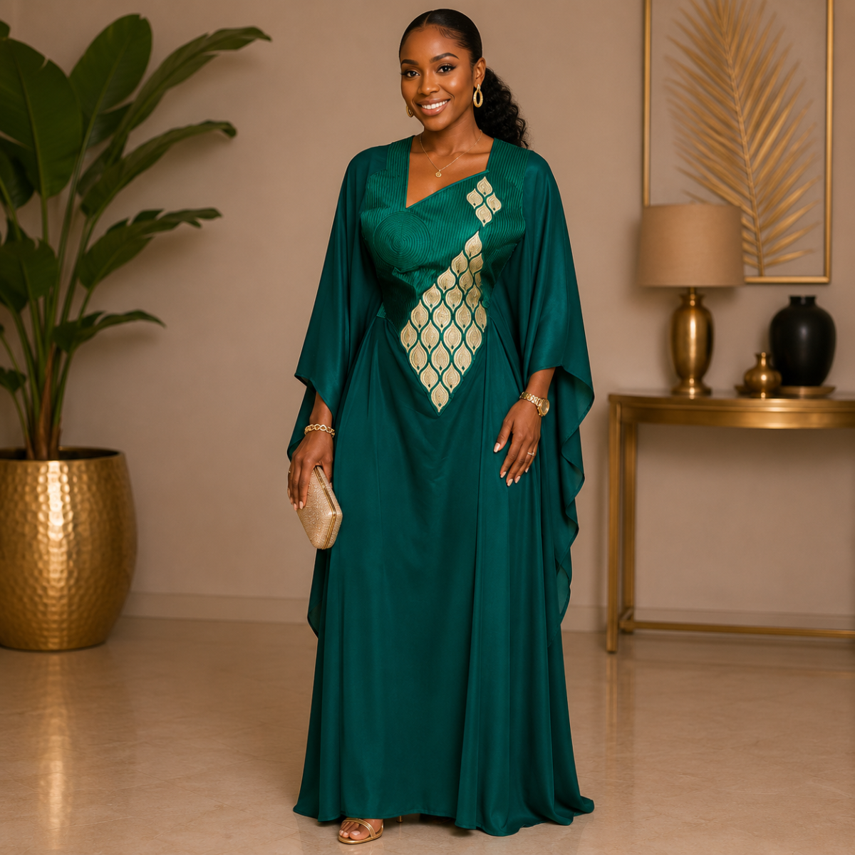 Robe boubou brodée vert