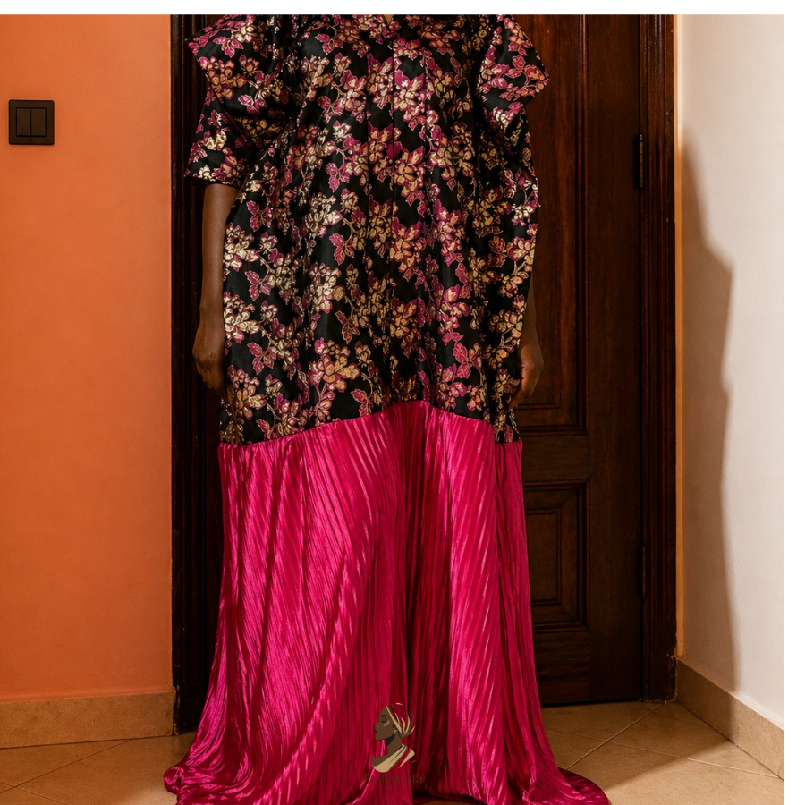 Robe brocart fuchsia