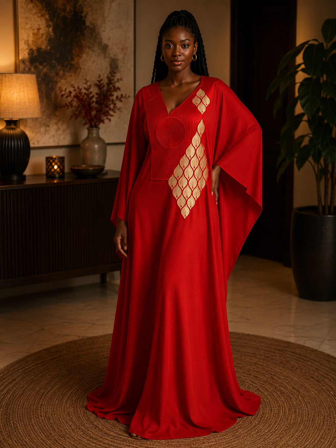 Robe brodée rouge