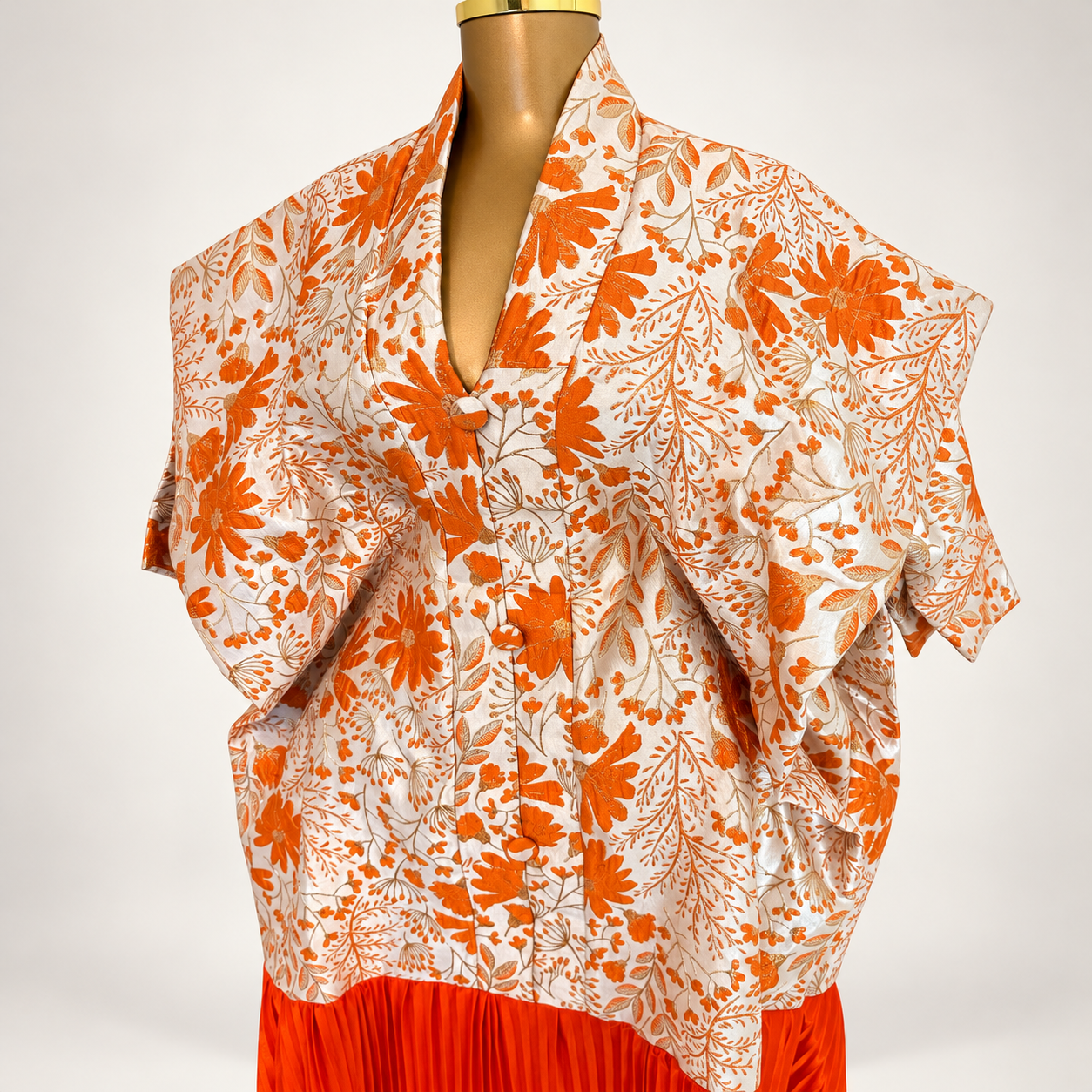 Robe brocart fleuri orange