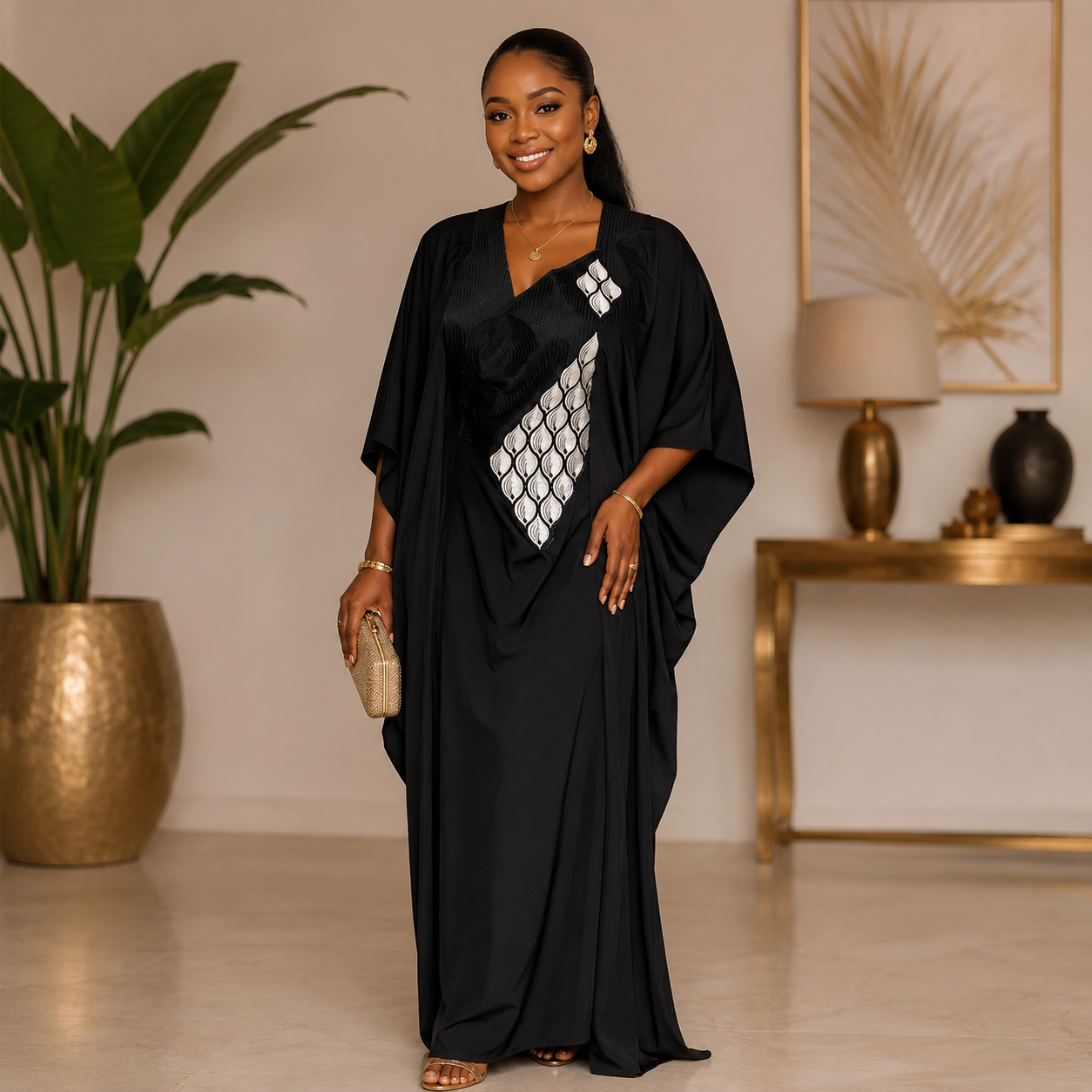 Robe boubou brodée noir