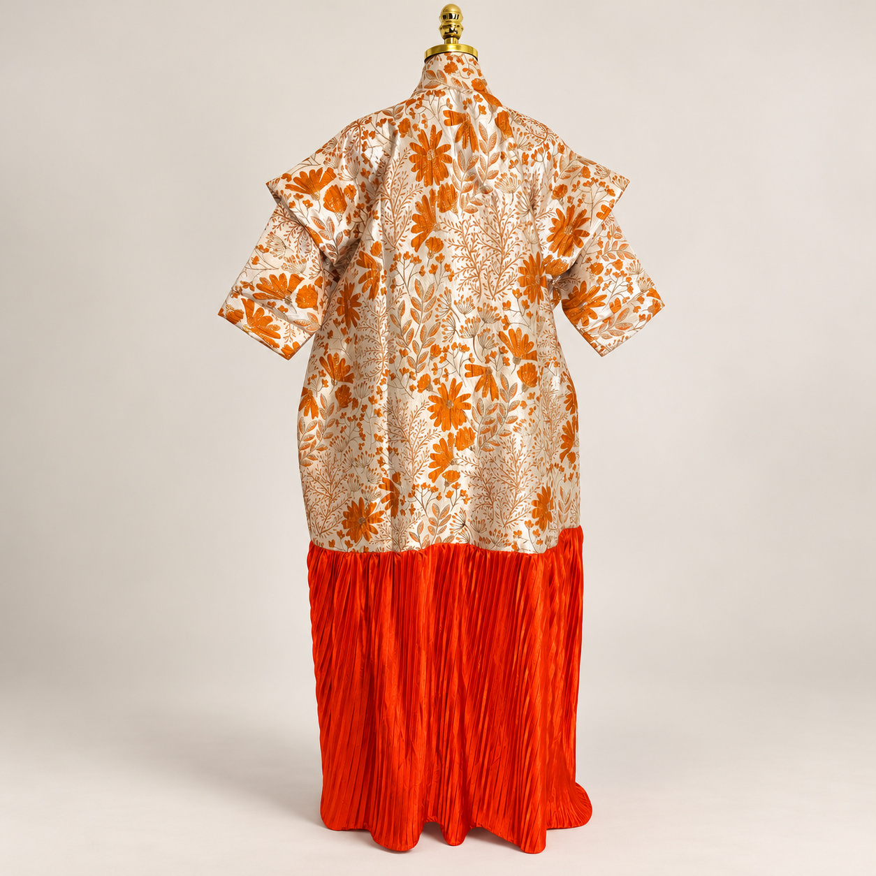 Robe brocart fleuri orange