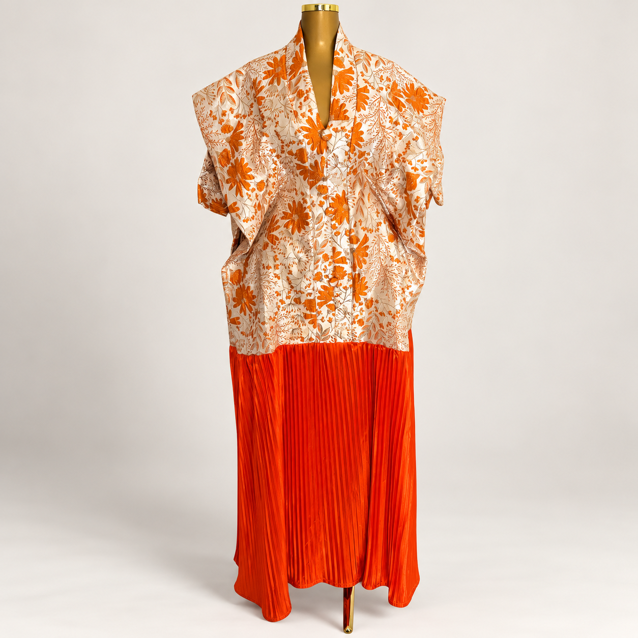 Robe brocart fleuri orange