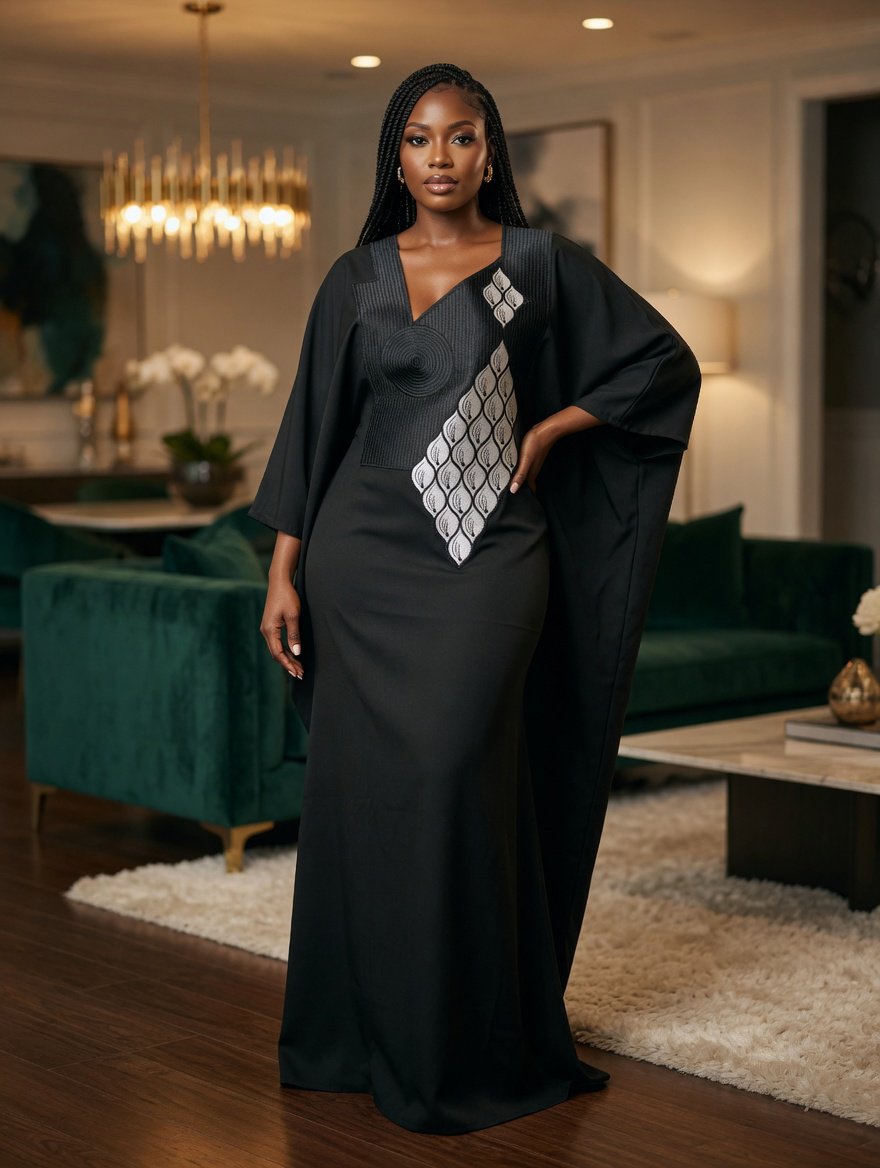 Robe brodée noir